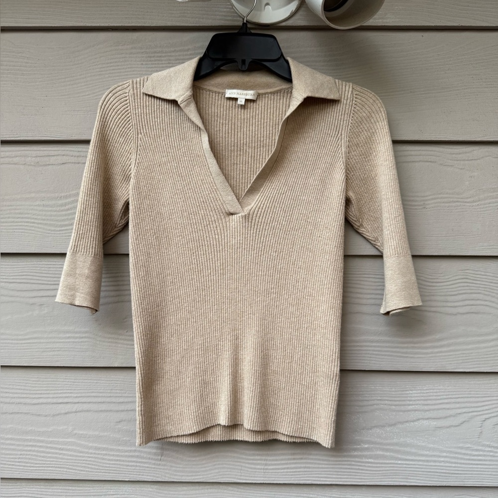 ANN MASHBURN Beige V-Neck Sweater